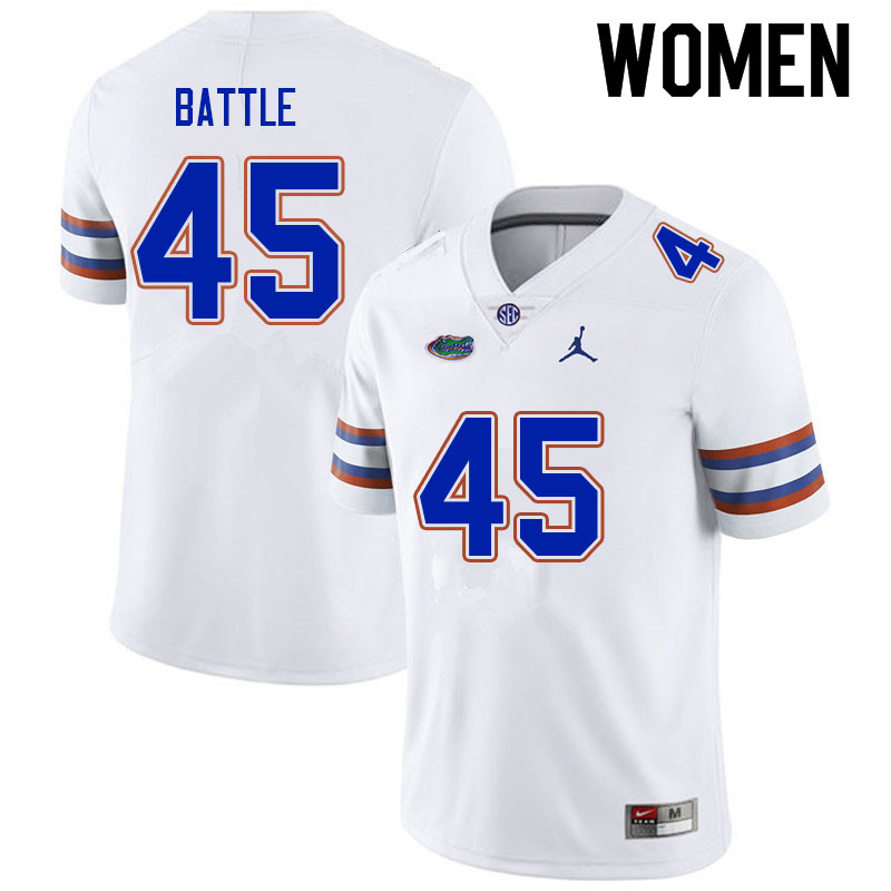 Women #45 Eddie Battle Florida Gators College Football Jerseys Sale-White - Click Image to Close